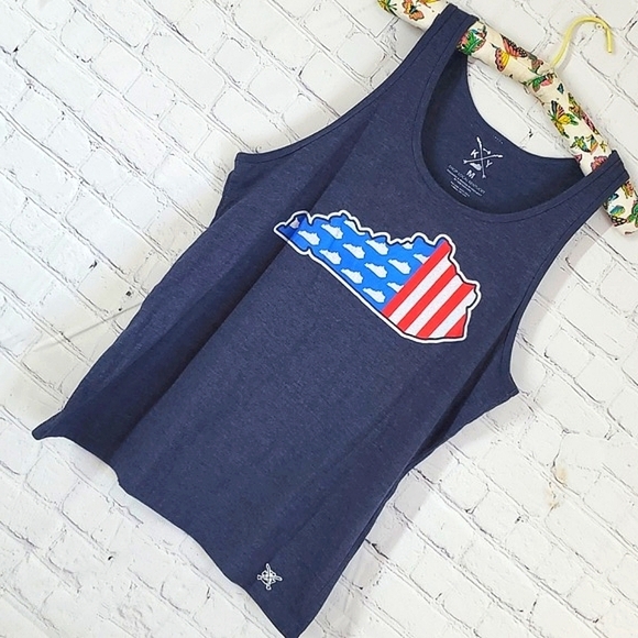 Shop Local Kentucky Red White Blue KY Shape Graphic Print Tank Top Mens Size M - Picture 3 of 11